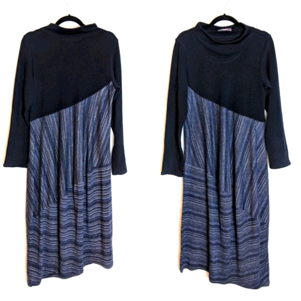 Kekoo Asymmetrical Long Sleeve Midi Lagenlook Dress Size 1